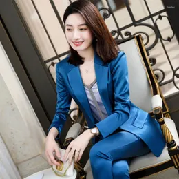 Kvinnors tvåbitar byxor 2023 Spring and Autumn Business Designer Office Ladies Women Suits Dress Blazer Trousers 2 Pieces Set Plus Size