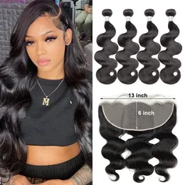 Hair Bulks Body Wave Bundles mit Frontverschluss 13x6 Lace Raw 5x5 Human 231025