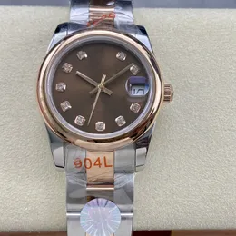 럭셔리 여자 시계 다이아몬드 반지 31mm 자동 운동 시계 브라운 다이얼 디자이너 여성 시계 사파이어 방수 Montre De Luxe Fashion Simple Gift Watch Dhgate