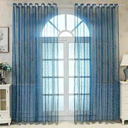 Vitre de rideau en mousseline en mousseline en tulle transparent voile Balcon blanc transparent pour le salon chambre 70wx180h (cm) Broderie bleue