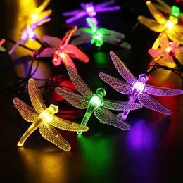 زخارف عيد الميلاد LED Solar Dragonfly Light String في الهواء الطلق حديقة الحديقة الغلاف الجوي ديكور صغير الملون 231025