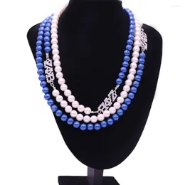 Anhänger Halsketten handgefertigt drei Schichten weiß blau Perle griechische Buchstaben ZoB Label School Organisation Zeta Phi Beta Schwesternschaft Geschenk