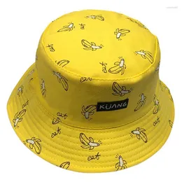Wide Brim Hats 2023 Panama Bucket Hat Men Women Summer Cap Banana Print Yellow Bob Hip Hop Gorros Fishing Fisherman Wend22