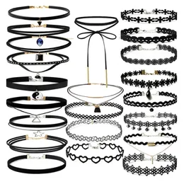 Chokers WKOUD 22Pcs Choker Set Black Necklaces For Women Velvet Girls Classic Henna Layered Necklace 231025