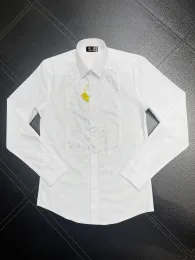 Erkekler Elbise Gömlek Pamuk Kristal Baskı Deseni Uzun Kollu Camisas Maskulina Sıradan İnce Fit Erkekler İş Gömlek 19166