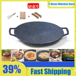 Spisar Camping Round Griddle Iron Wok Pan Lätt stekpanna Grill Non-Stick Maifan Stone Cooker Thick Cast 231025