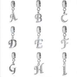 Ciondoli con lettere per bracciali europei Collana con perline pendenti A-Z in argento sterling 925 autentico Accessori con alfabeto fai da te che si adattano alla realizzazione 293C