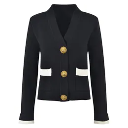 1020 2023 Pista Autunno Marca Stesso stile maglione manica lunga scollo a V cardigan nero bianco abiti di moda donna di alta qualità YL
