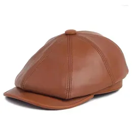 Berets Ziegenleder Leder Baskenmütze Kappen Männer Peaky Scheuklappen Echte Buchstaben Achteckige Hüte Männlich Retro Spap Gatsby Boina Hombre