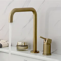 Bathroom Sink Faucets Minimal All Copper Split Double Hole Washbasin Splash Proof Faucet