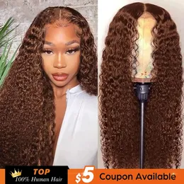 Spetsspår 13x4 Brun spets fram peruk Deep Wave Frontal Wig HD Lace Front Human Hair Wigs Pre Plucked Curly Human Hair Wig For Black Women 231024