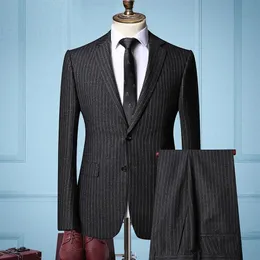 Men's Suits & Blazers ZISIZ 2PCS Male Suite Classic Brand Blazer Business Casual Men Coat Toast Clothing Striped In Autumn Wi3250