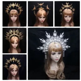 Handmade Lolita Headband Golden Mary Apollo Sun Halo Angel Goddess Gothic Crown Goth Headpiece Filigree For Bride Photoshoot ZZ