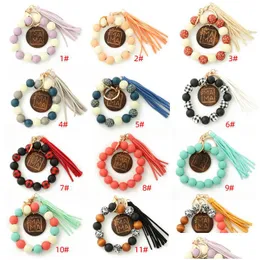 Party Favor Party Favor Sile KeyChain for Keys Tassel Wood Beads Armband Keyring Women Mticolor Fashion Keychains Drop Delivery DH0JX