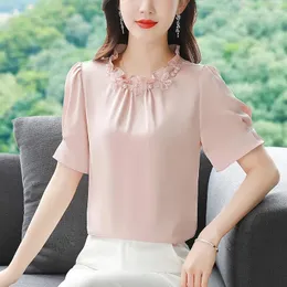 여성용 블라우스 짧은 슬리브 셔츠 여름 패션 탑 여성 Blusas Para Mujer Blumen Bluzas Spring 2023 우아한 Blouses132c