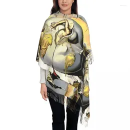 Roupas étnicas Geopoliticus Criança Assistindo O Nascimento do Homem Borla Cachecol Salvador Dali Pintura Arte Xale Envoltório Feminino Lenços de Inverno