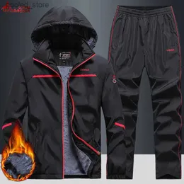 Men's Tracksuits New Warm Sport Suit Men's Sets Sweatshirts Hoodies +Sweatpants Winter Fleece Tracksuit Windproof Gym Jogging Sportswear Clothing Q231025