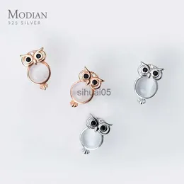 Stud Modian White Opal Cute Owl Ear Studs for Women Gift Authentic 925 Sterling Silver Rose Gold Color Earring Fashion Jewelry YQ231026