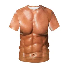 3d realista músculos no peito impresso t-shirts homens casual de fitness  manga curta algodão respirável