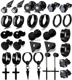 Ohrstecker 11/12/13/15/17 Paar schwarze Ohrringe Set Edelstahl Creolen für Männer Gothic Kreuz rund Straße Pop Hip Hop Ohrschmuck YQ231026