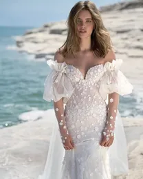 Uzun Kollu Gelinlik Robi Denizkızı De Mariage Omuz Glitter Boncuklar Dantelli Gelinlikler Prenses Vintage Gelin Elbise