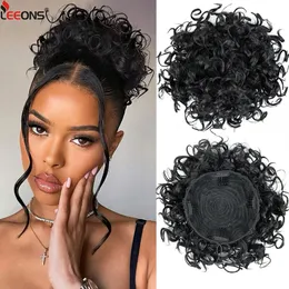 Leeons sintéticos cordão encaracolado coque chignon peruca para mulheres cauda kinky clip cabelo 231025