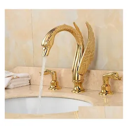 Bathroom Sink Faucets Soild Copper Gold Finish Faucet Golden Shape Basin Tap Dual Handle Deck Mount Drop Delivery Home Garden Showers Dhvek