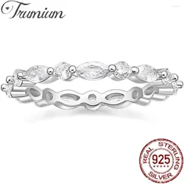 Cluster Rings Trumium 2mm äkta S925 Sterling Silver Wedding Bands Marquise Cubic Zirconia Eternity Stapelbart engagemang för kvinnor