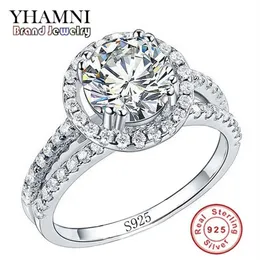 Yhamni Fashion Jewelry Ring S925 Stamp Real 925 Sterling Silver Ring Set 2 캐럿 CZ 다이아몬드 웨딩 반지를위한 5102076