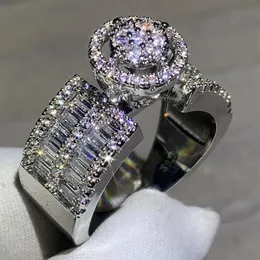 Sparkling Luxury Jewelry Women's Fashion Ring 925 Sterling Silver Pave White CZ Diamond Party Popular Women Wedding Engagemen218u