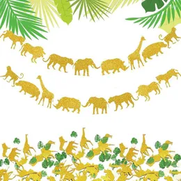 ديكور الحفلات 100pcs Glitter Confetti أول صبي عمره عام واحد طفلة Safari Jungle Zoo Animal Birthday Po Pros Pros Gift