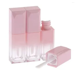 Botellas de almacenamiento 10 unids 5 ml Mini gradiente rosa brillo de labios tubos vacíos contenedor recargable tubo de esmalte con varita herramienta portátil de silicona