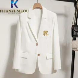 Kvinnors kostymer blazers vit blazer jacka kvinnor högkvalitativ mode broderi enkel bröstdräkt damer casual office formell kappa 231025