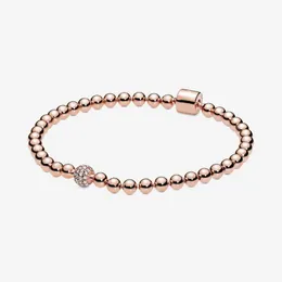 100% 925 Sterling Silber Rose Gold Perlen Pflastern Armband Mode Hochzeit Verlobung Schmuck Zubehör Für Frauen Gift261n