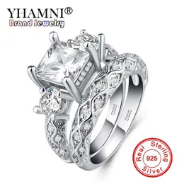 YHAMNI New Arrival 100% 925 Sterling Silver Wedding Ring Set For Women Bride Engagement Fashion Jewelry Bands Gift LRA0257284Z