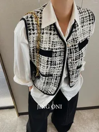 Gilet da donna Gilet scozzese Giacche di tweed Y2k Abbigliamento donna 2023 Moda stile coreano Vintage Cappotto autunnale senza maniche in maglia ritagliata Top di lusso