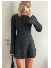 Basic Casual Dresses Elegant Solid Ribbed Knitted Dress For Women Fashion O Neck Long Sleeve Mini Autumn Winter Lady Party Club Vestidos 231025