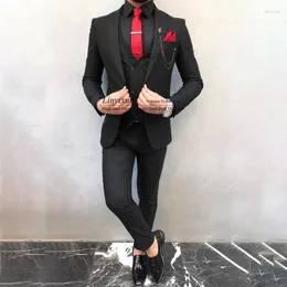Męskie garnitury męskie Blazery Przystojne czarne codzienne dla mężczyzn Formalne biznesowe Blazer 3 -części