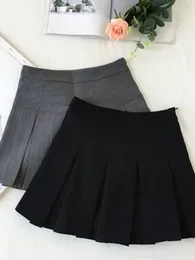 Etekler zoki vintage gri pileli etek kadınlar kawaii yüksek bel mini Kore moda okulu üniforma harajuku sokak giyim bahar 231025