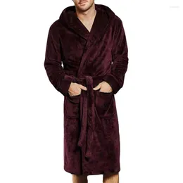 Men's Sleepwear Men's Winter Lengthened Coralline Plush Shawl Bathrobe Long Sleeved Robe Coat Thermal Underwear #1019 487-733