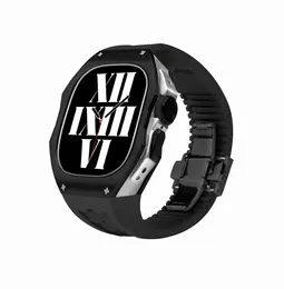 Apple Watch Ultra 49mm Yumuşak Flororubber Band için AP Mod Kit Premium Titanyum Alaşım Kapak Kılıfı