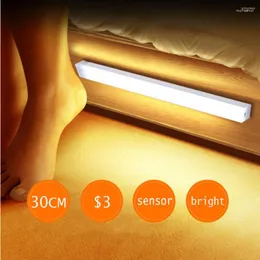 Luci notturne Sensore di movimento Luce Striscia LED senza fili Lampada da armadio ricaricabile USB per cucina di casa Camera da letto 10/30CM