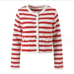 1018 2023 Подиумная осень, брендовый свитер в одном стиле с длинным рукавом, кардиган с круглым вырезом, на пуговицах, черный, красный, модная одежда, женская одежда высокого качества YL