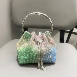 Women's bag 2023 new hot diamond bucket round handle handbag single shoulder diagonal chain small bag with diamond 231026