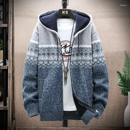 Männer Pullover Koreanische Version Gestrickte Gedruckt Pullover Strickjacke Jacke Trendy Männer Lose Mit Kapuze Mantel Stricken