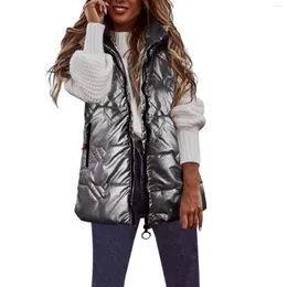 Gilet da donna Donna Casual Solid Tasca del cappotto Gilet con cappuccio Cerniera Tasche senza maniche allentate Cappotti Giacca trapuntata isolata