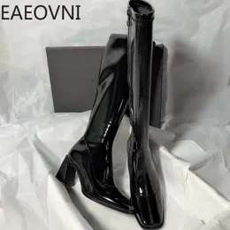 Boots Winter High Heel Knee Women Shoes Fashion Square Toe Long Knight Bootties Ladies Quality 231026