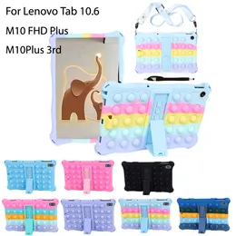 För Lenovo Tab M10 FHD Plus 10.3 Fall 3: e Gen 10,6 tum silikon Soft Bubble Kids stockproof Tablet Stand Cover Push Pop Falle Falls med axelband