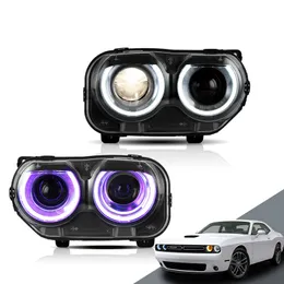 Faro LED para coche, lámpara frontal colorida para Dodge Challenger 15-UP, luz de circulación diurna, señal de giro tipo serpentina, lente de doble haz