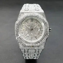 Damenuhren Hip Hop Bling Diamant-Uhr für Männer Luxus Silber Iced Out Quarz-Armbanduhr Mode Edelstahl wasserdichte Uhren 231025